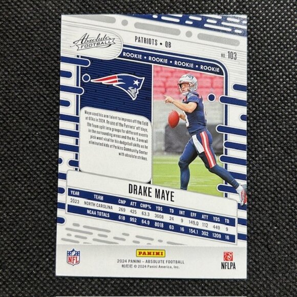 2024 Panini Absolute Drake Maye RC Rookie New England Patriots #103 - Picture 2 of 2